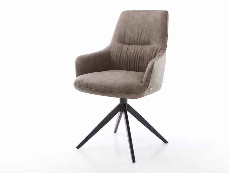 DELIFE Sedia girevole Zelia-Flex con braccioli in microfibra color tortora vintage, base a croce larga, nera, girevole a 360°, funzione oscillante, molle insacchettate