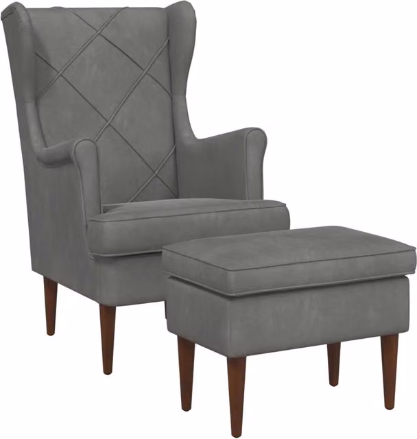 Set Divano Sedia-Poltrona con Ottoman in Velluto Grigio Scuro Design Moderno