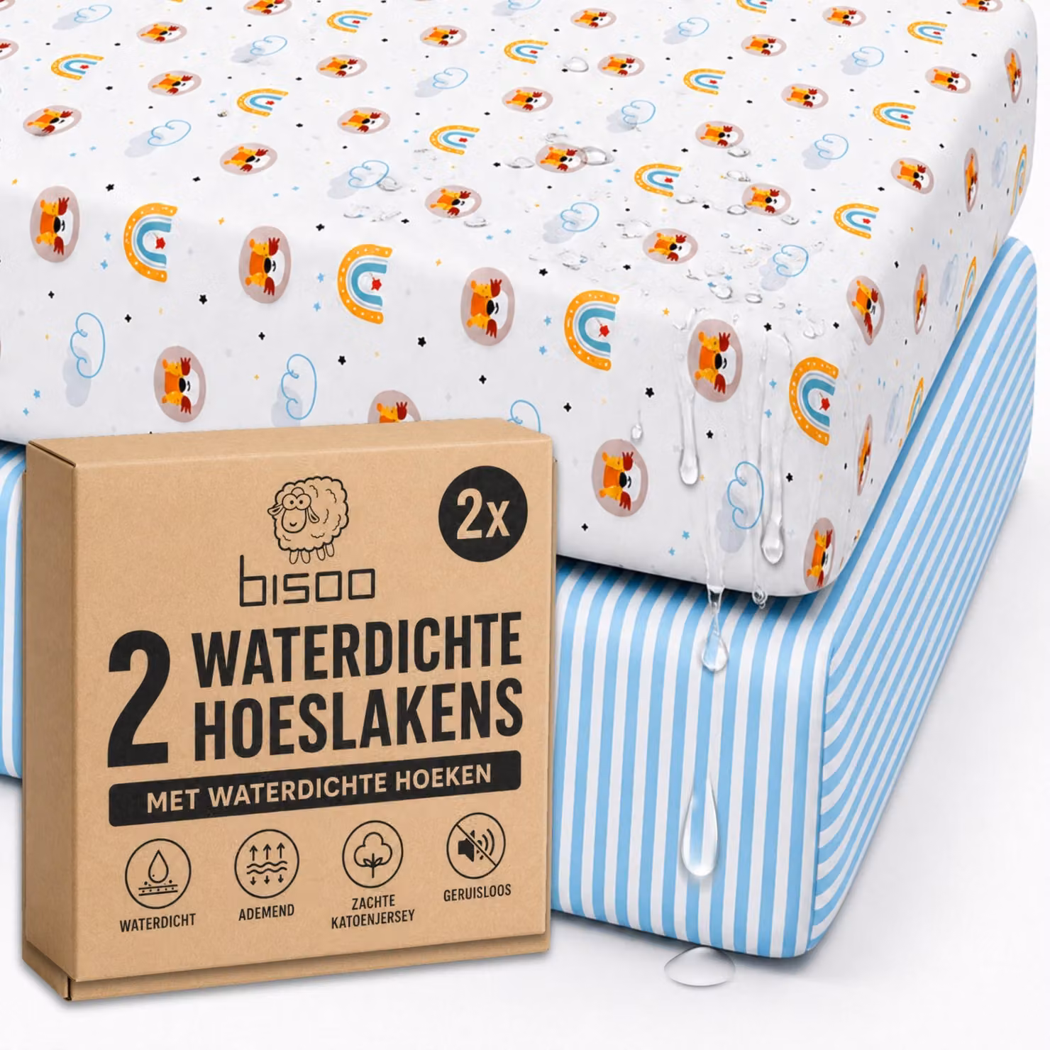 Set di lenzuola impermeabili con angoli elasticizzati, misura 80x130, con funzione 2-in-1