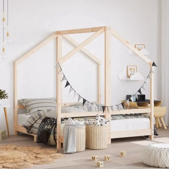 Giroletto per Bambini-Struttura Letto Bambini 2x(70x140) cm in Legno Massello di Pino