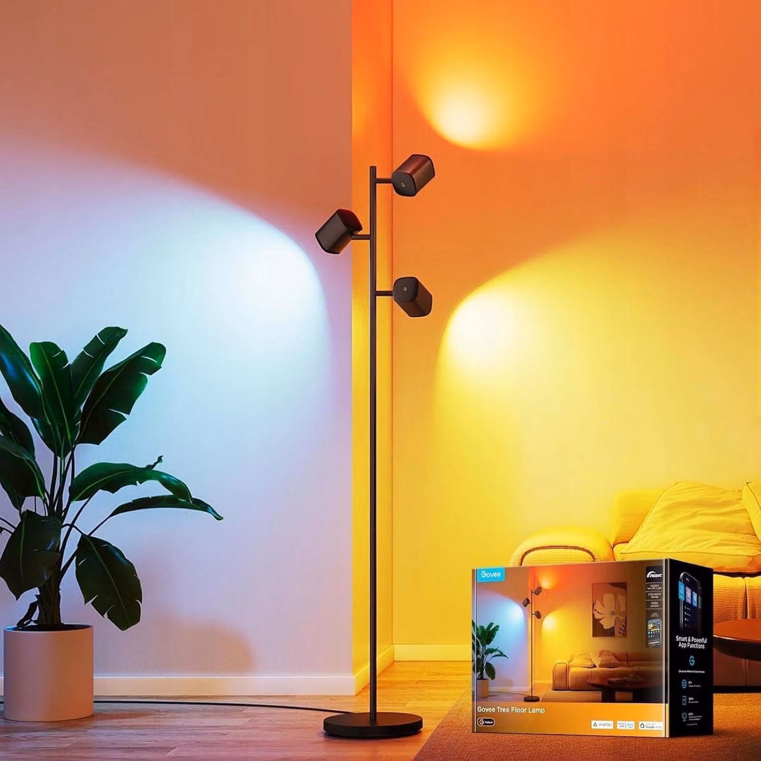 Govee Lampada da terra a 3 punti LED RGBWW 1500lm Matter Alexa WiFi 157cm