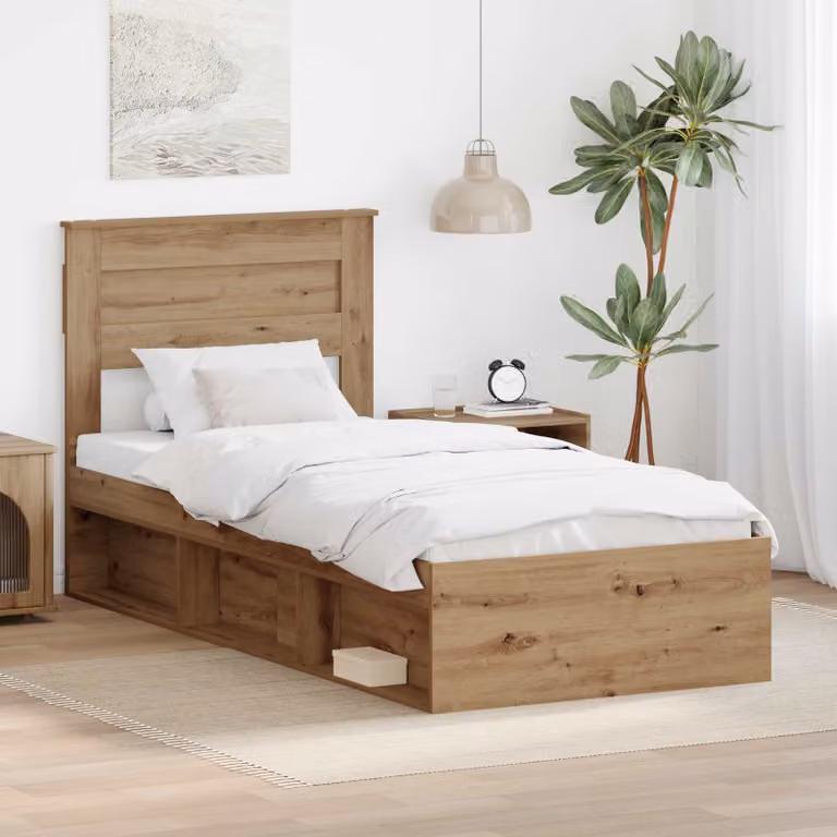 Struttura del letto moderna vidaXL in legno color marrone con doghe fisse L/P: 100 x 200 cm