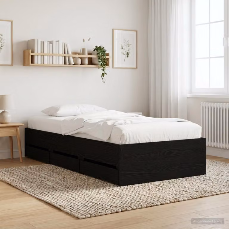 vidaXL Telaio del letto moderno con cassetti in legno ingegnerizzato nero