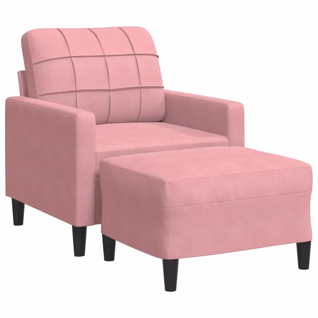 vidaXL Poltrona con Poggiapiedi in Velluto Rosa con Braccioli e Struttura in Metallo – 2