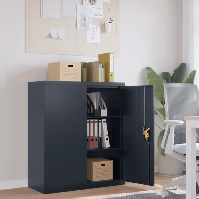 Armadio classificatore vidaXL in metallo antracite con serratura e ripiani regolabili L: 90 cm, P: 40 cm, H: 105 cm