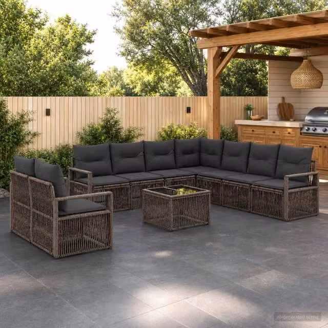 Set Divano da Giardino a Forma di U vidaXL in Polyrattan Grigio con Cuscini e Tavolino – 1