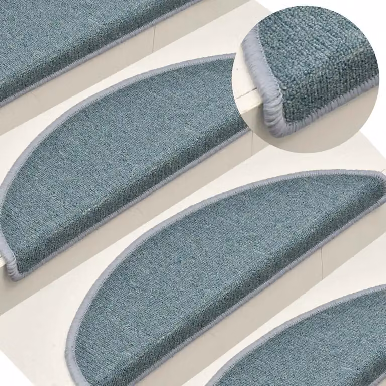 Set di 15 tappetini per scale semicircolari vidaXL in polipropilene, colore blu mare, antiscivolo e fonoassorbenti, L: 56 cm, P: 17 cm, H: 3 cm