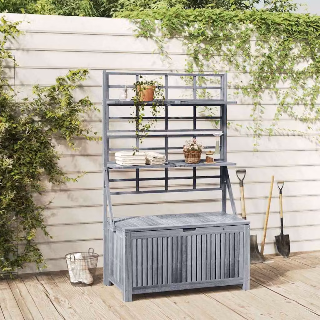 vidaXL Contenitore con Traliccio in Legno di Acacia Grigio L: 99 cm, P: 55 cm, H: 160 cm – 1