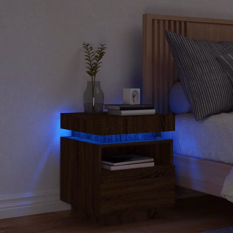 Comodino moderno vidaXL con luci LED in legno Rovere Marrone L: 40 cm, P: 39 cm, H: 48,5 cm