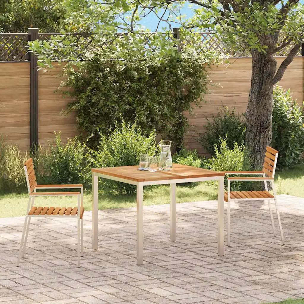 Set di 2 sedie da giardino vidaXL in teak oliato e acciaio inossidabile con braccioli, colore marrone e argento
