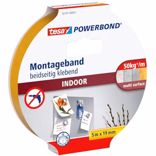 Tesa Nastro Biadesivo Interni 5 m x 19 mm Bianco per Fissaggi Resistenti