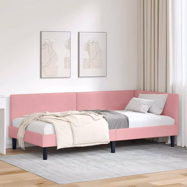 vidaXL Cornice del letto ad angolo asimmetrica in velluto rosa L/P/H: 204 x 140 x 104 cm