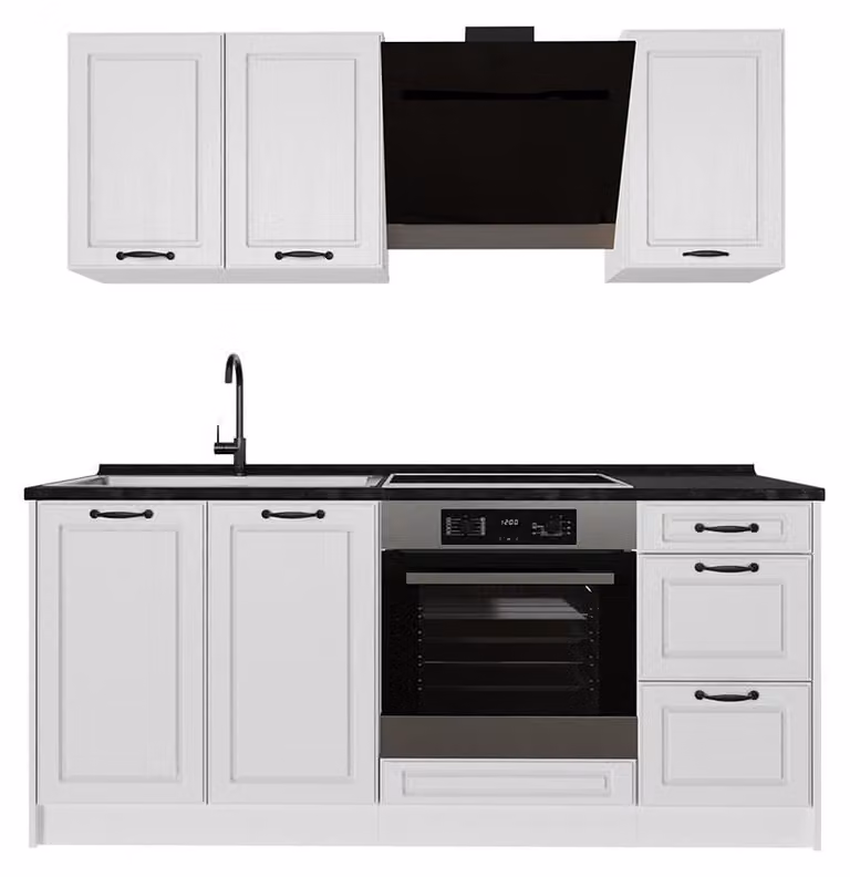 Cucina monoblocco Vicco R-Line Bianco country/Bianco 180 cm piano di lavoro Antracite, Model 67818