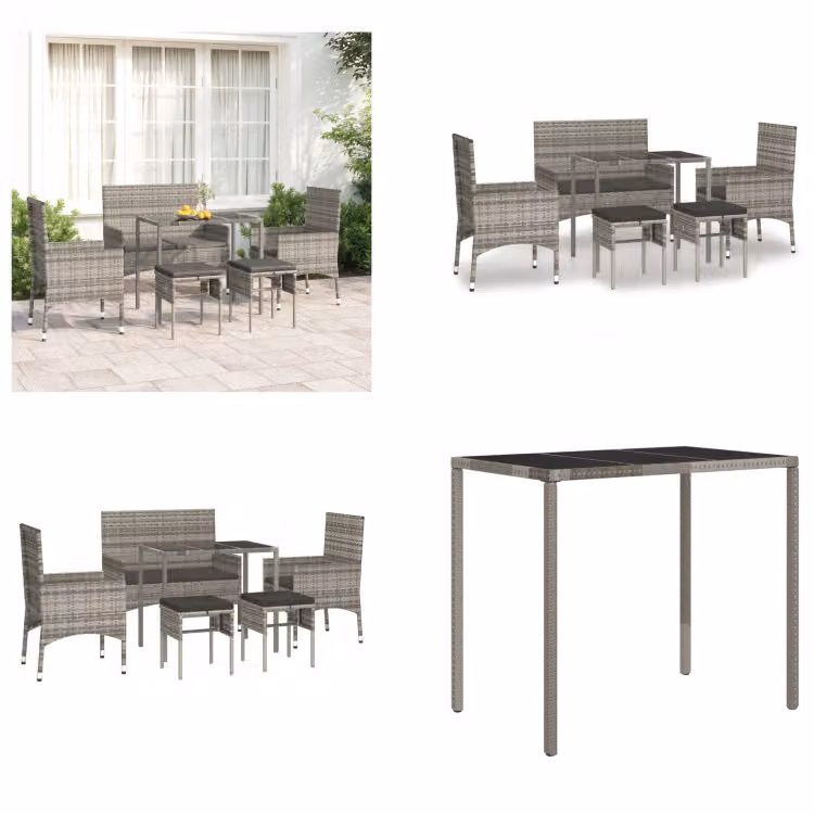 vidaXL Set salotto da giardino 6 pezzi con cuscini in poly rattan grigio - Set salotto da giardino - Set salotto da giardino - Set salotto da esterno - Set salotto da terrazzo