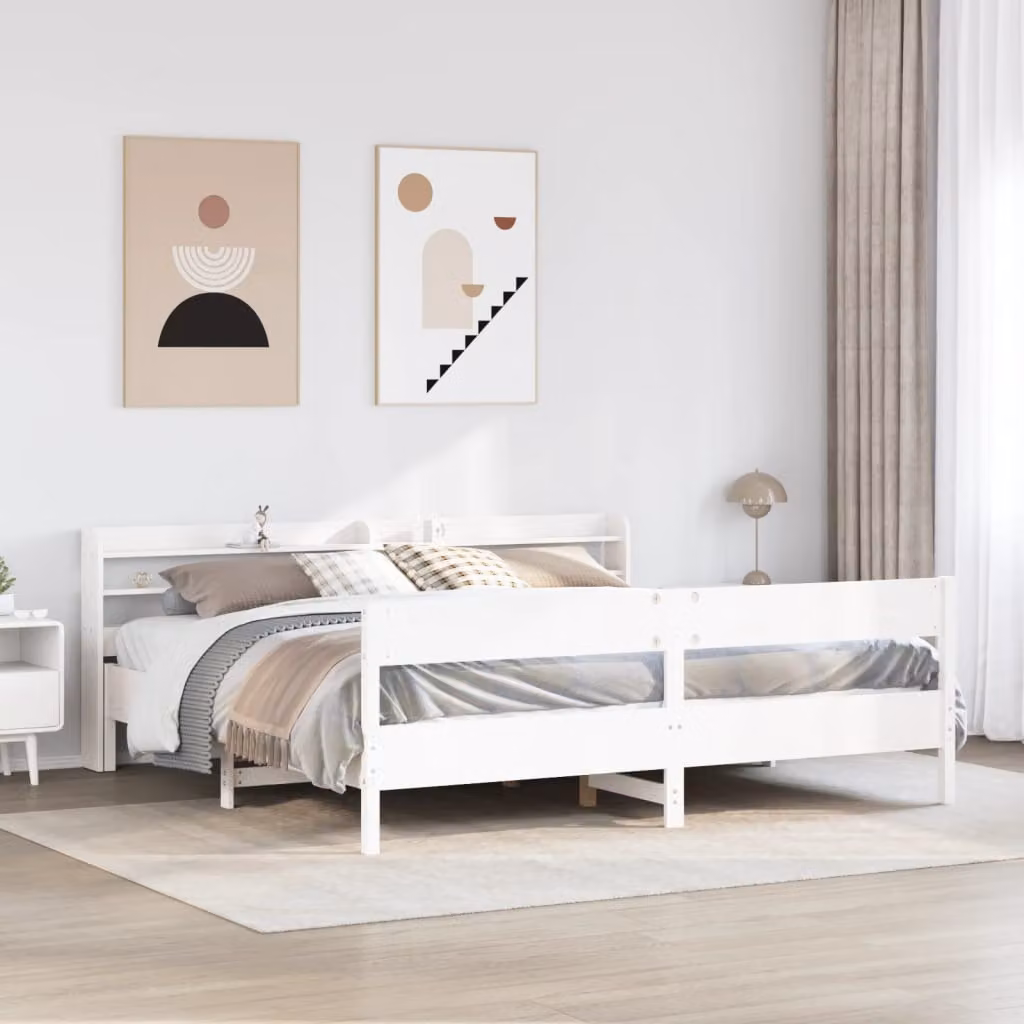 vidaXL Letto in legno di pino massello bianco con doghe rigide L/P/H: 200 x 200 x 82 cm