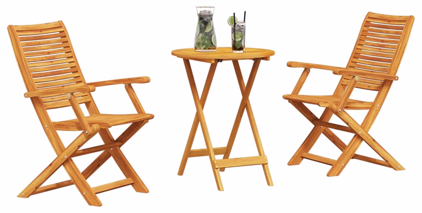 Set Bistro Pieghevole 3 pcs Marrone Legno di Acacia Massello