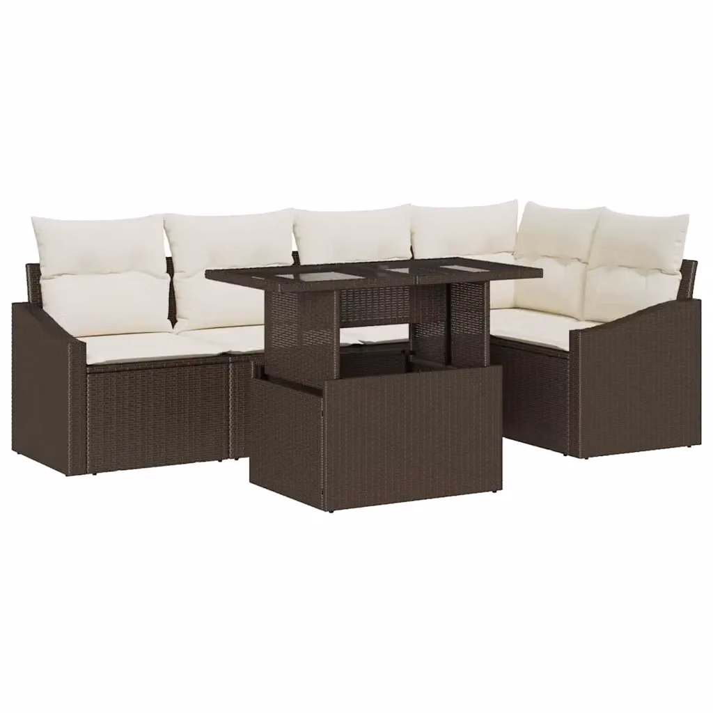 vidaXL Set Divano da Giardino Moderno a L con Cuscini Marrone e Beige in Metallo – 2