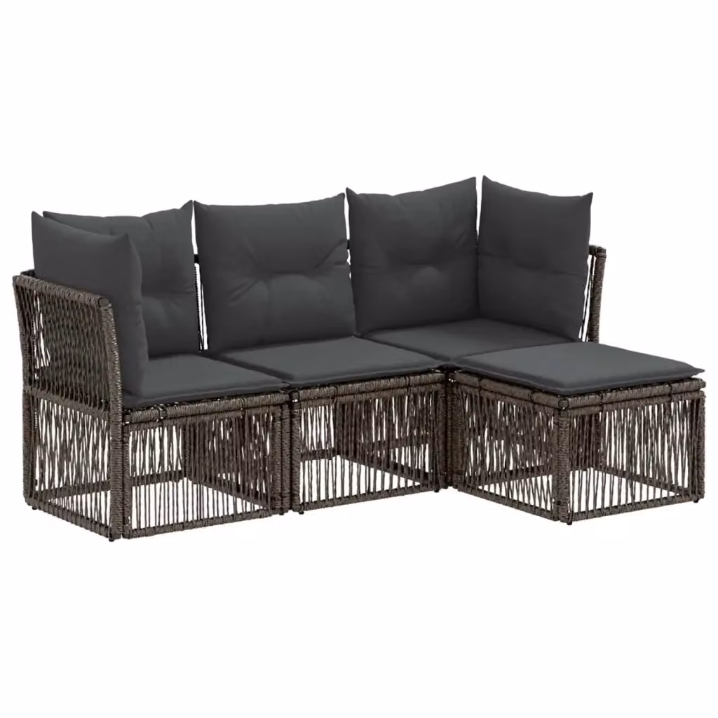 Set Divano da Giardino a L con Ottoman vidaXL, 4 Pezzi, Grigio, con Cuscini e Struttura in Acciaio Verniciato a Polvere – 2