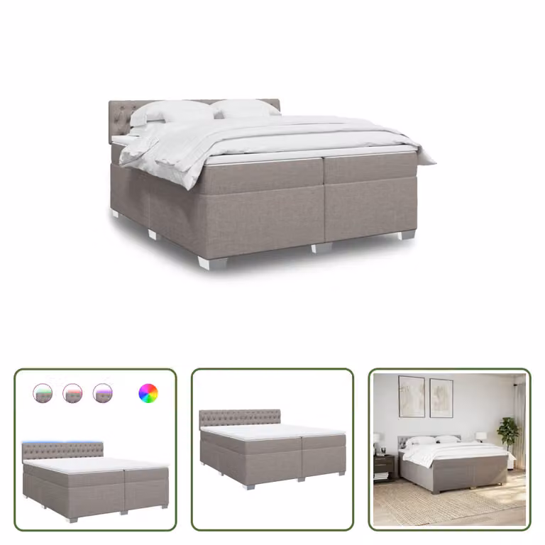 The Living Store Letto a molle con materasso Taupe 200x200 cm in tessuto