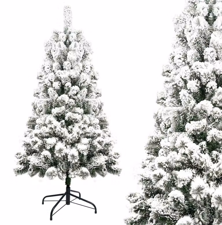 Albero di Natale artificiale, altezza 120 cm, con decorazioni a neve, colore bianco