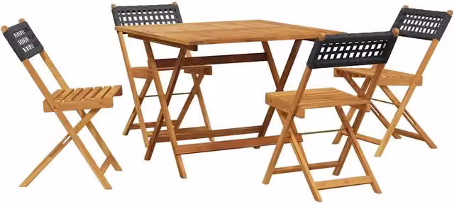 Set da Pranzo per Giardino 5pz | Set Salotto da Giardino Nero Polyrattan e Legno Massello