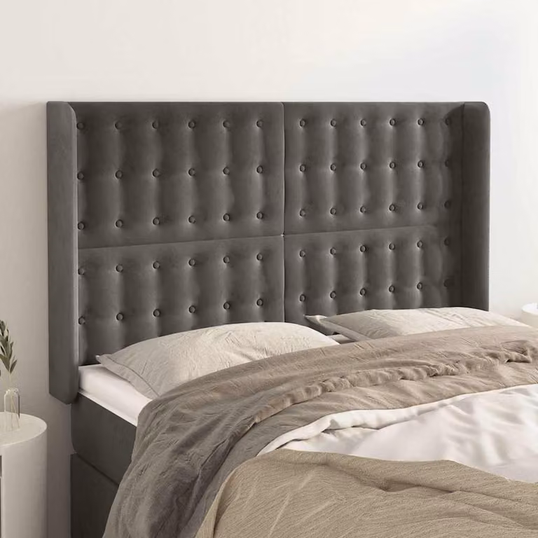 Testiera ad orecchio vidaXL in velluto grigio scuro, L: 147 cm, P: 16 cm, H: 118/128 cm