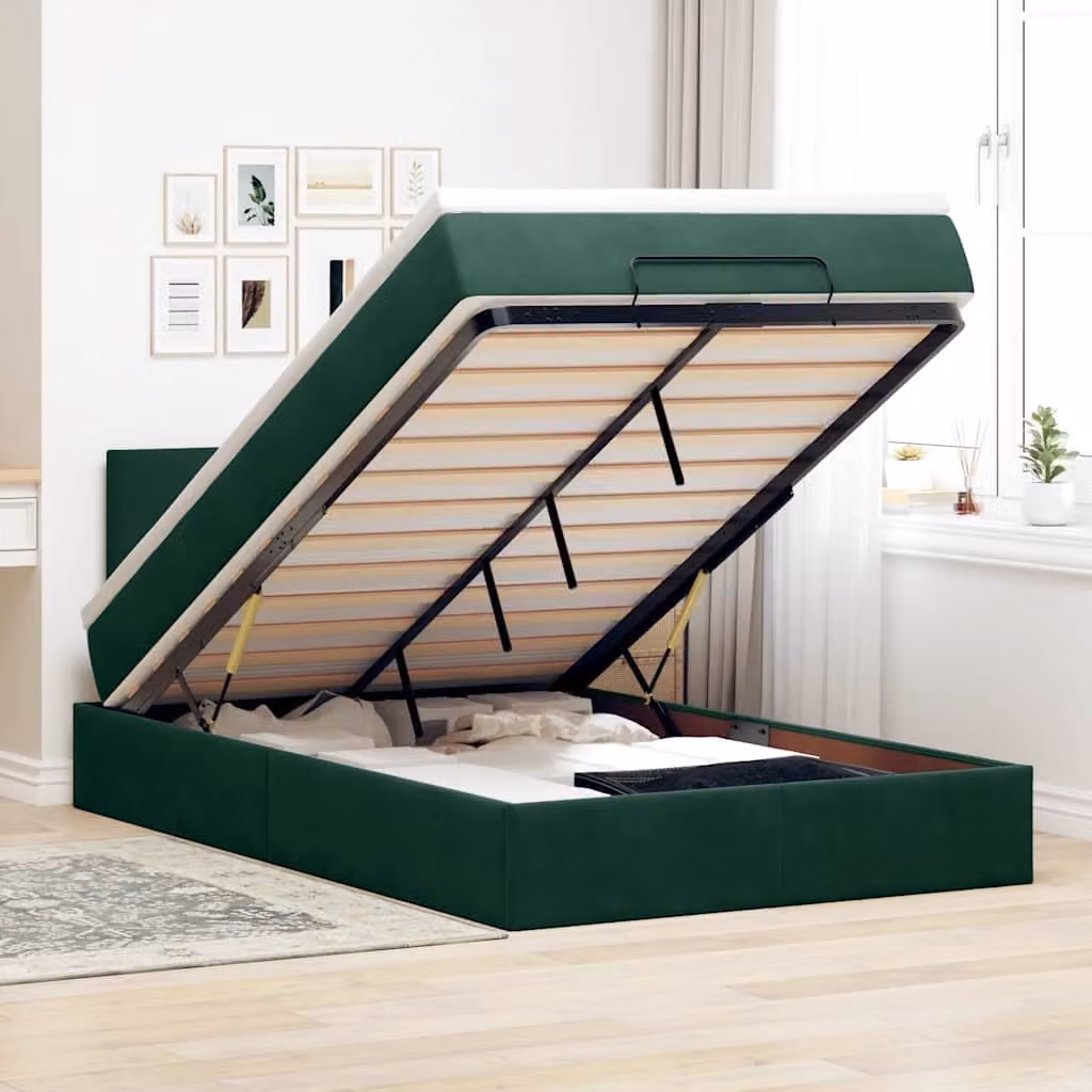 vidaXL Pouf Letto con Materasso, LED e Porta USB, Velluto Verde e Bianco, L/P/H: 120 x 200 x 88 cm – 1