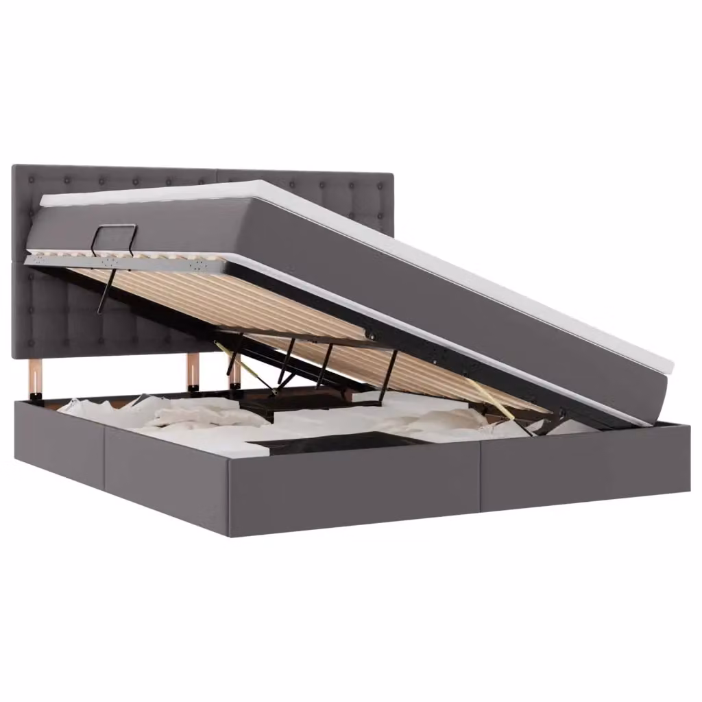 Letto con contenitore vidaXL in pelle sintetica grigia con illuminazione LED e porta USB, L/P/H: 180 x 200 x 128 cm – 2