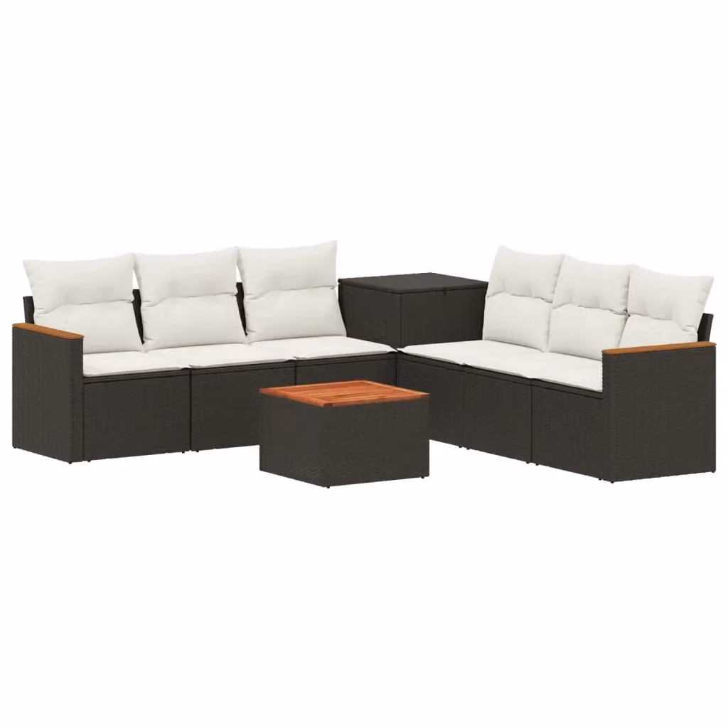 Set di mobili da giardino vidaXL in polyrattan nero e bianco con divani a L, tavolino e cuscini inclusi – 2