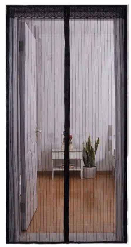 Tenda magnetica automatica 90×210 cm, nera, fissaggio superiore e inferiore, chiusura automatica, ricambio d’aria interna