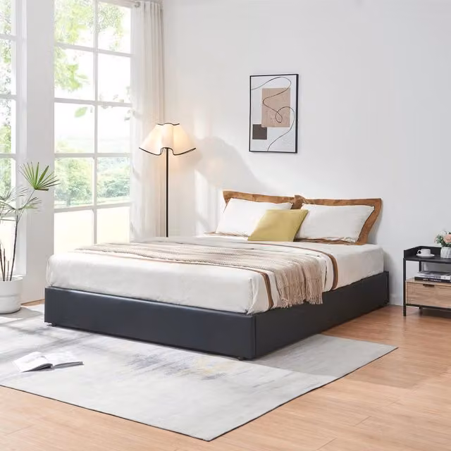 Letto Matrimoniale Contenitore Nola en.casa con Apertura a Ribalta Rivestito in Similpelle Nero L/P/H: 180 x 200 x 151 cm