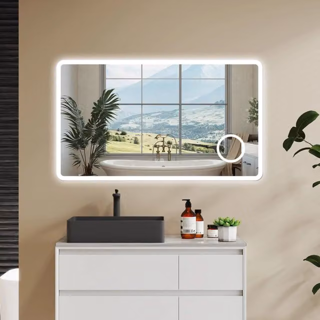 Aica 100x60cm Specchio da bagno Bluetooth antiappannamento, 3 colori dimmerabili, lente d'ingrandimento 3X