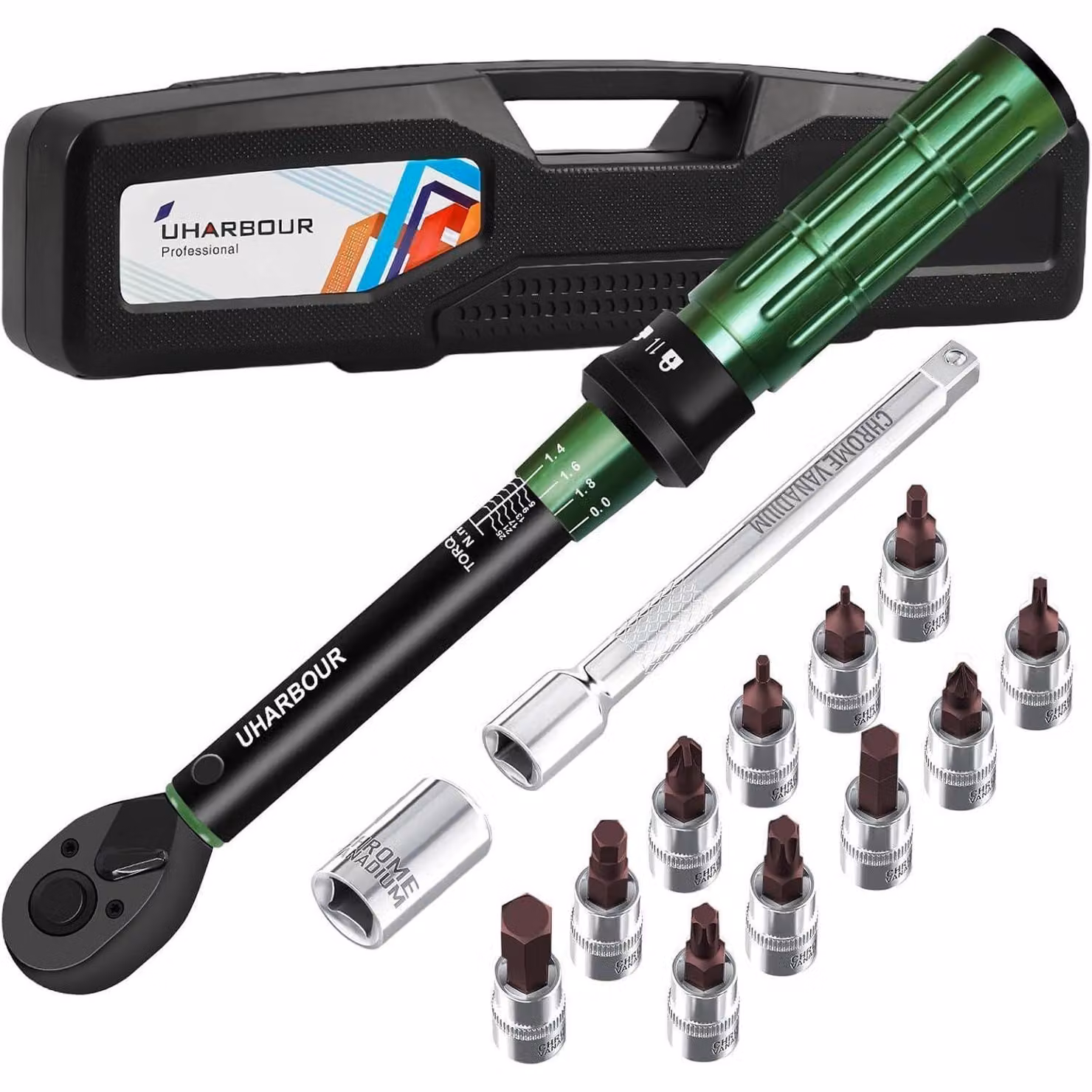 Chiave dinamometrica per bicicletta, 1/4 di pollice, 3-25 Nm, set con 15 pezzi e 72 denti