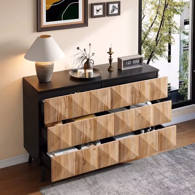 Credenza REDOM in MDF con 6 cassetti stile industriale, colore nero e marrone, L 120 cm x P 40 cm x H 85 cm – 1