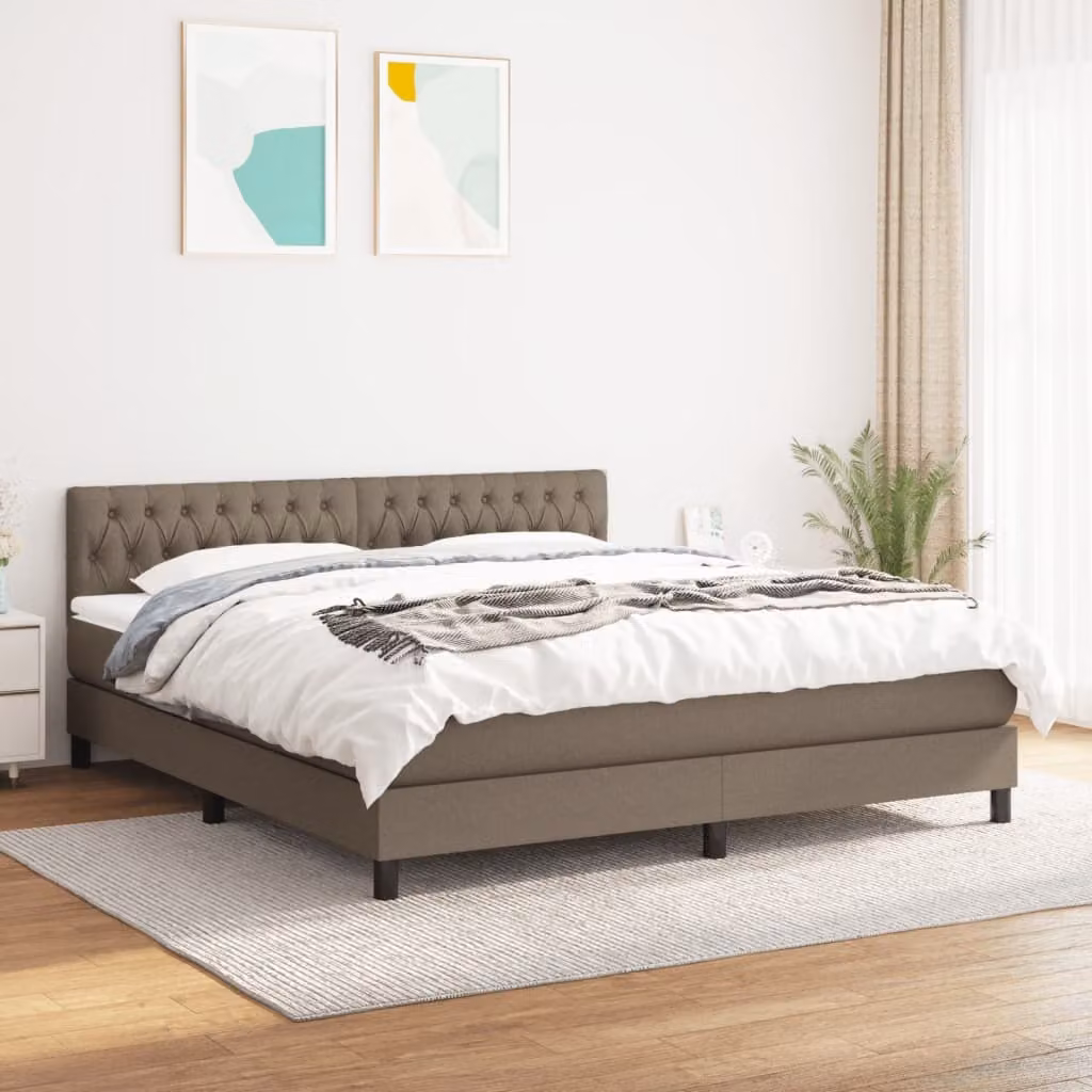 The Living Store Letto a molle con materasso Taupe 180x200 cm in tessuto