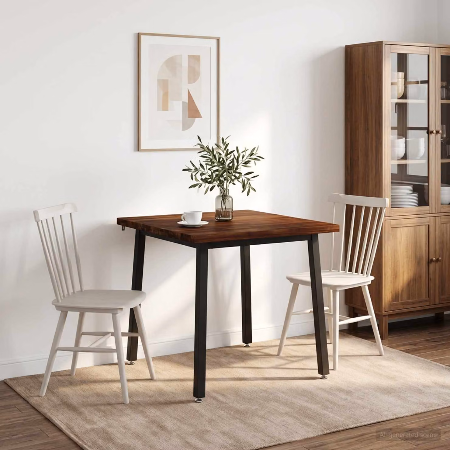 Tavolo da pranzo moderno vidaXL in legno di acacia e metallo, Marrone scuro e Nero, L: 60 cm, P: 55 cm, H: 75 cm
