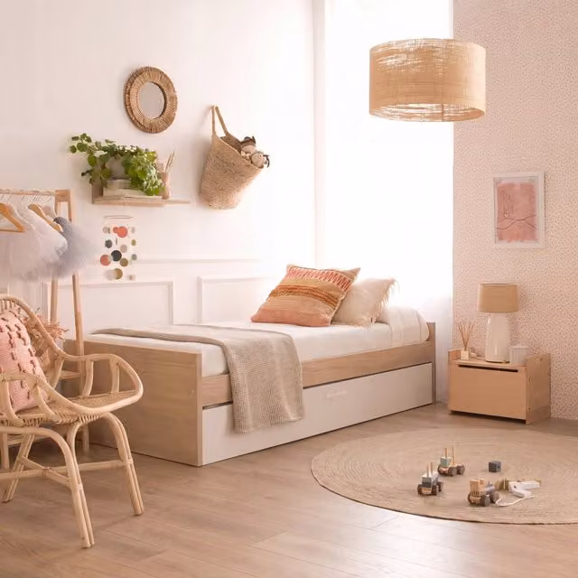 Letto a castello Hansel Banak in legno con cassetti per materasso 90x190 cm, grigio e beige