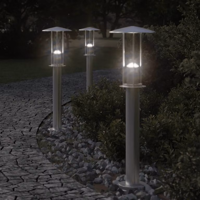 Set di 3 lampade da terra per esterni vidaXL in acciaio inox argento, altezza: 60 cm