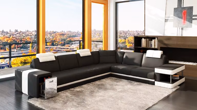 Ledersofa Sofa Couch Polster Ecke Sitz Eckgarnitur Wohnzimmer Wohnlandschaft