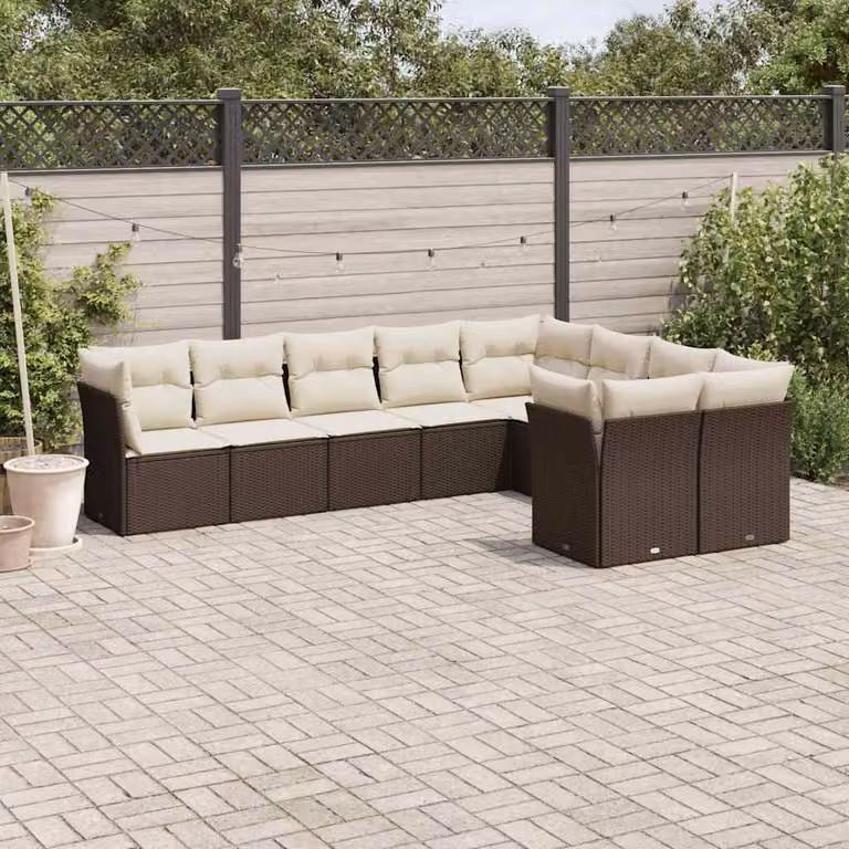 vidaXL Set Divani da Giardino a L 9pz in Polyrattan Marrone con Cuscini Imbottiti e Rivestimenti Rimovibili