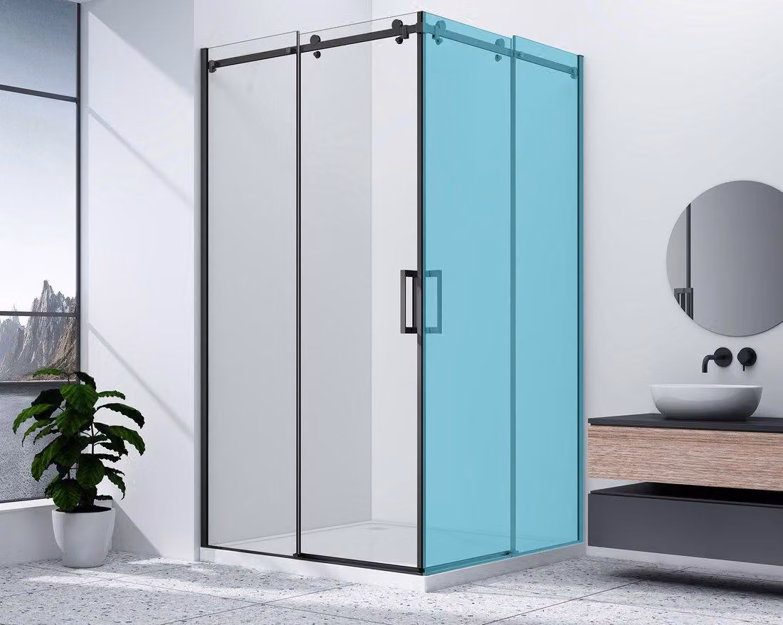 Porta doccia scorrevole Gelco DRAGON BLACK con ingresso ad angolo, 1000 mm, vetro trasparente