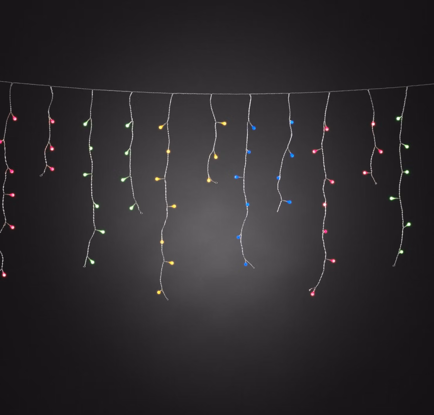 Konstsmide - Tenda luminosa LED "Pioggia di ghiaccio", con sfere colorate, 200 LED colorati, trasformatore esterno da 24 V, cavo trasparente; 3672-503