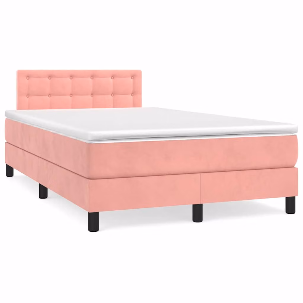 Letto Ibrido con Materasso e Illuminazione LED vidaXL in Velluto Rosa e Bianco L/P/H: 120 x 200 x 123 cm