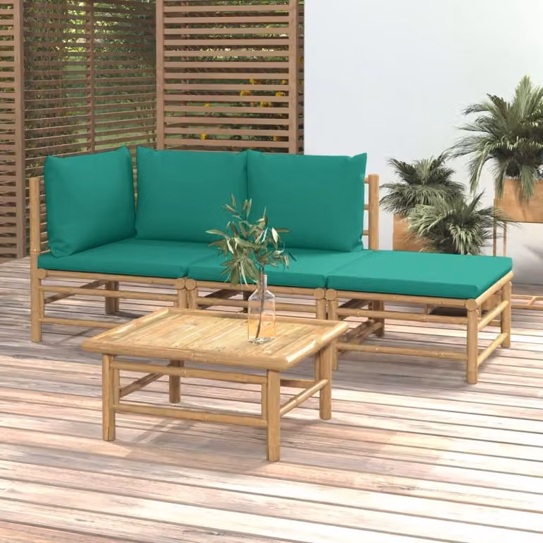 Maison Exclusive - Set da giardino da 4 pezzi con cuscini verdi in bambù