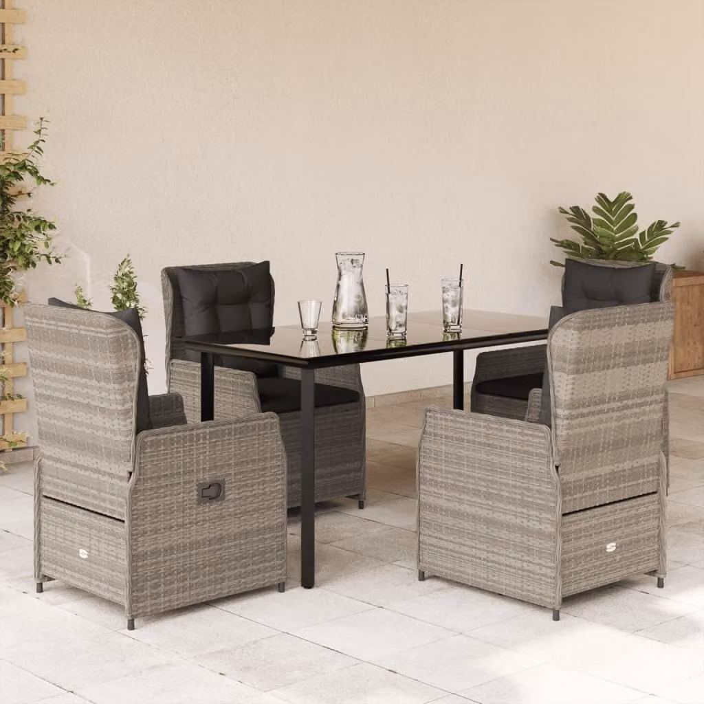 Maison Exclusive - Set Pranzo da Giardino 5pz con Cuscini Grigio Chiaro Polyrattan