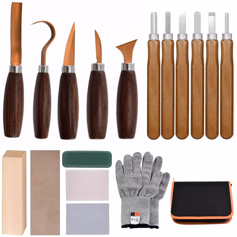 Set professionale di utensili per la lavorazione del legno, 18 pezzi, con custodia