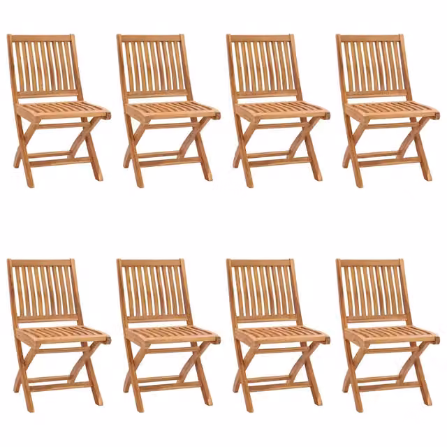 Set di 8 sedie pieghevoli vidaXL in legno massello di teak marrone con cuscini beige in poliestere resistente ai raggi UV