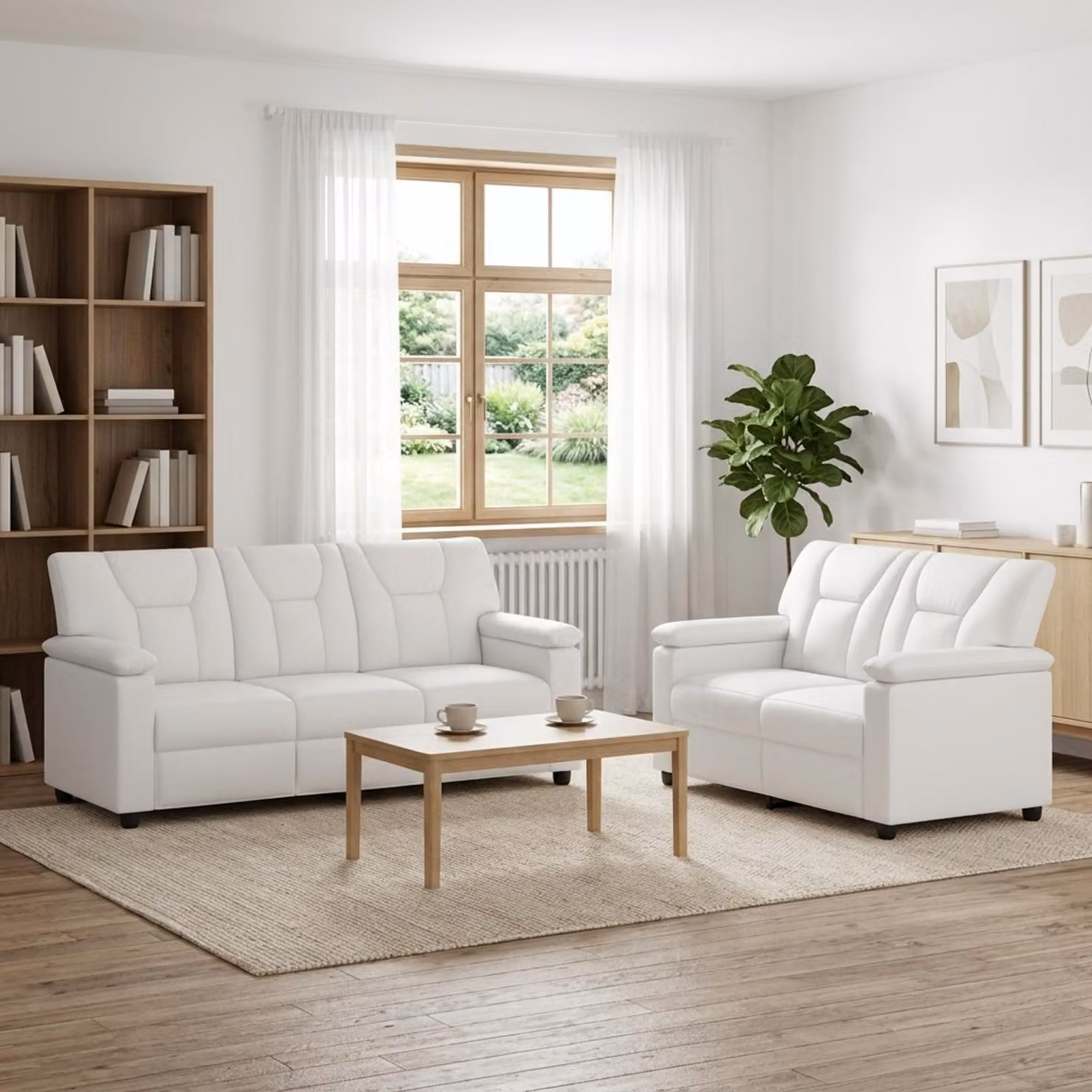 Set di 2 divani moderni vidaXL in similpelle bianca con struttura in metallo e coperture rimovibili