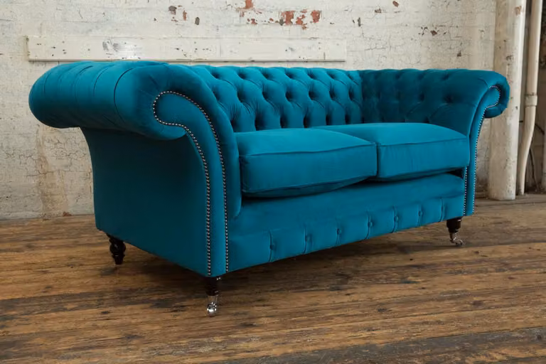 Chesterfield Sofa 2er Polster Designer Couchen Sofas Garnitur Türkis Samt