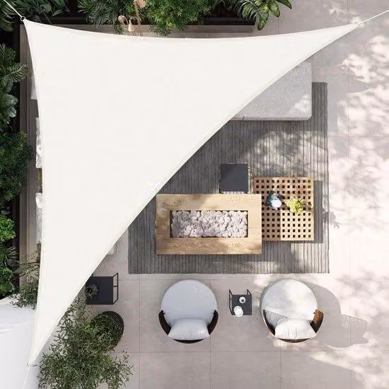 Telo ombreggiante triangolare - Impermeabile e resistente ai raggi UV - Pezzo unico - Colore crema - Poliestere - 3x3x4,25 m